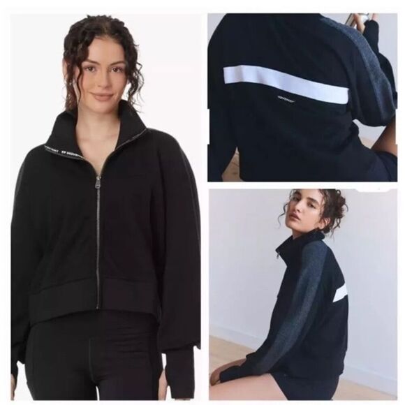 Free People FP Movement Medium High Jump Full Zip-Up Black Track Jacket NWT $98 - Picture 1 of 6